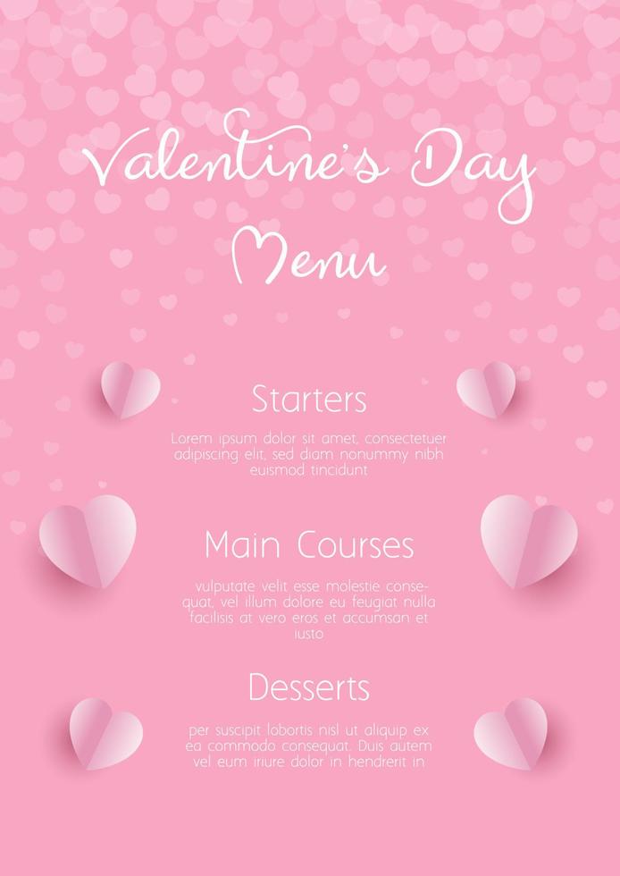 Decorative Valentines Day menu design with pink hearts vector