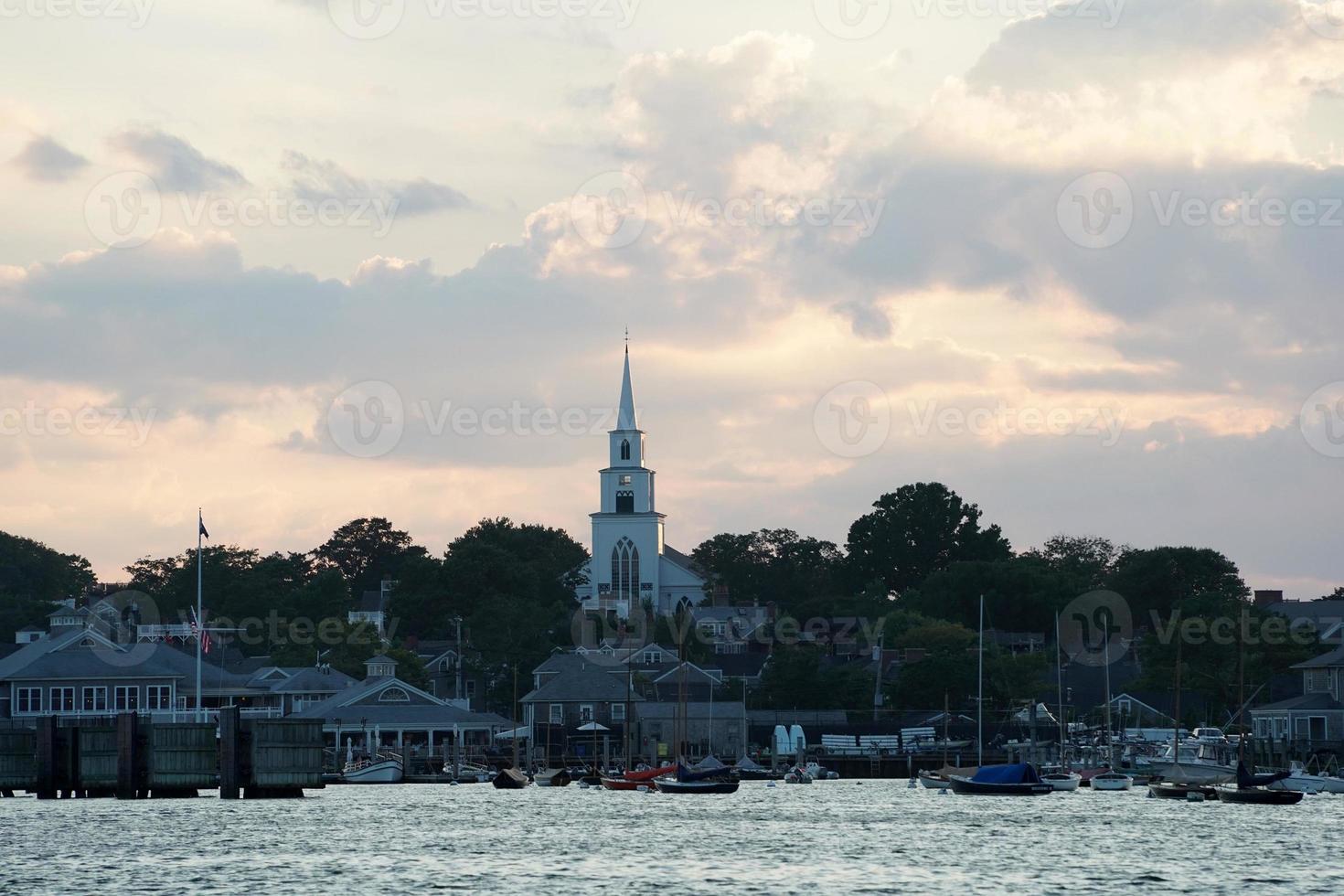 nantucket harbor view at sunset photo