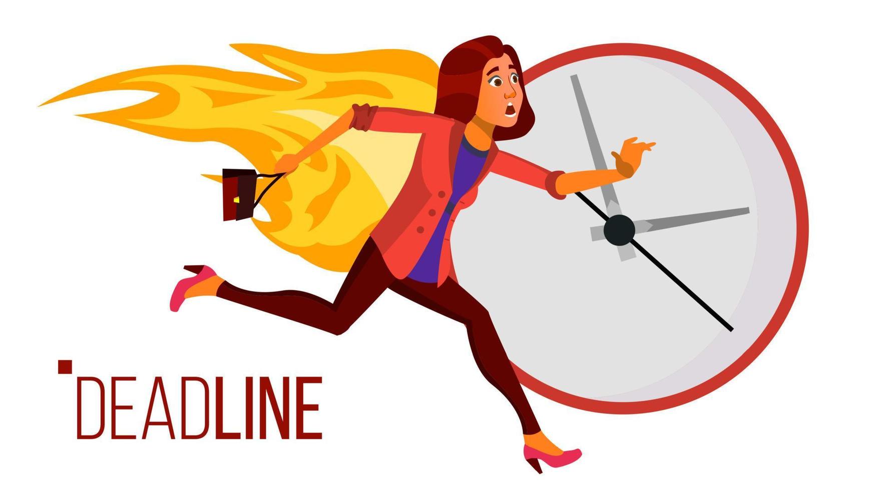 Deadline Concept Vector. Stressed Office People. Running Business Woman On Fire. Time Management. Struggling With Deadline. Overwork, Chaos In Office. Work. Illustration vector