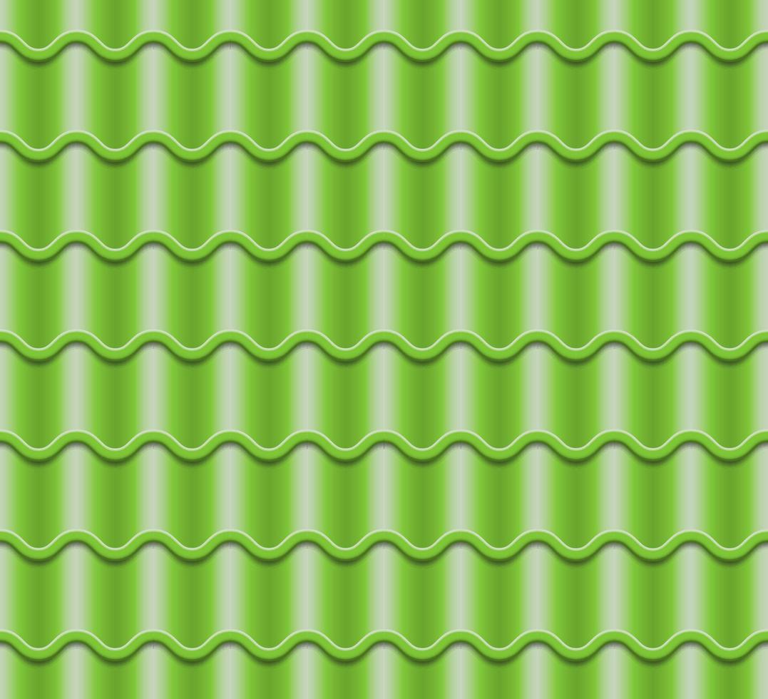 Green Corrugated Tile Vector. Element Of Roof. Seamless Pattern. Classic Ceramic Tiles Cover Illustration. vector