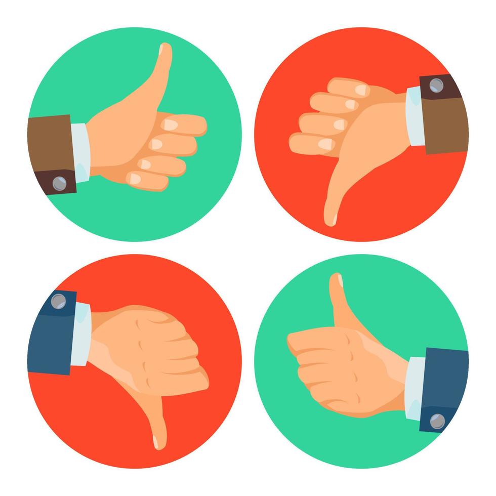 Thumbs Up, Down Icons Vector. Business Hands. Social Media Network Web Symbol. Choice Concept. Vote Finger. Good, Bad. Dislike And Like. Flat Cartoon Illustration vector