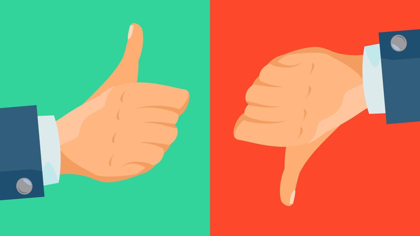 Dislike And Like Icon Vector. Thumbs Up, Thumbs Down Business Hands. Social Media Network Web Symbol. Choice Concept. Vote Finger. Good. Bad. Flat Cartoon Illustration vector