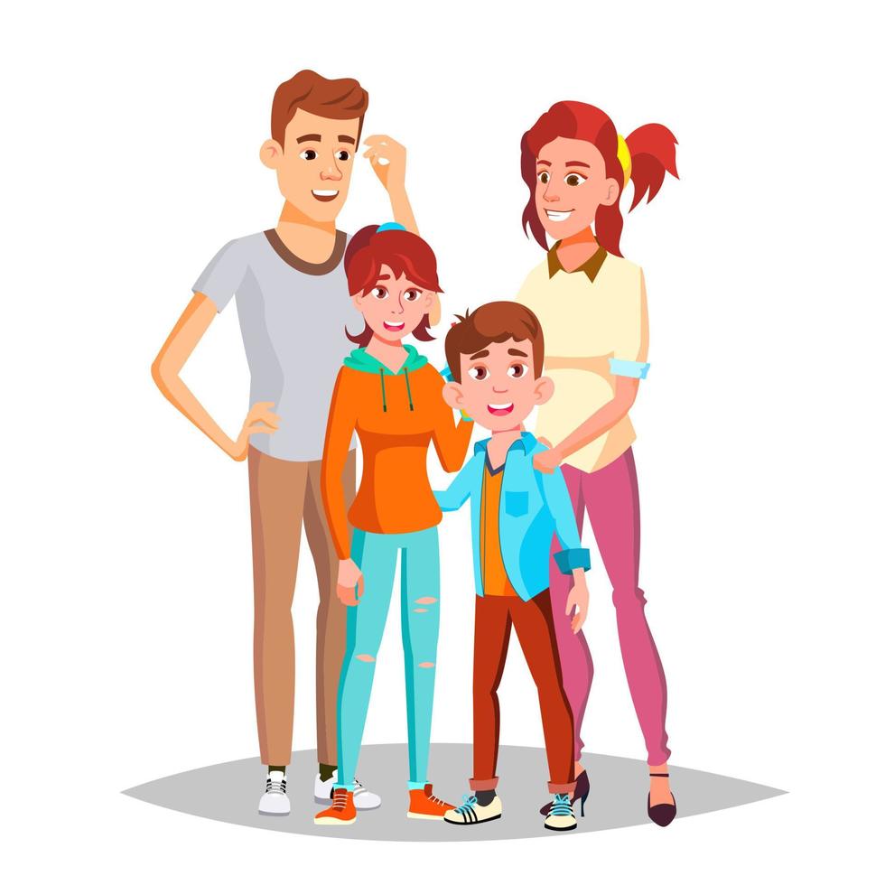 Family Portrait Vector. Parents, Children. Happy. Poster, Advertising Template. Isolated Cartoon Illustration vector