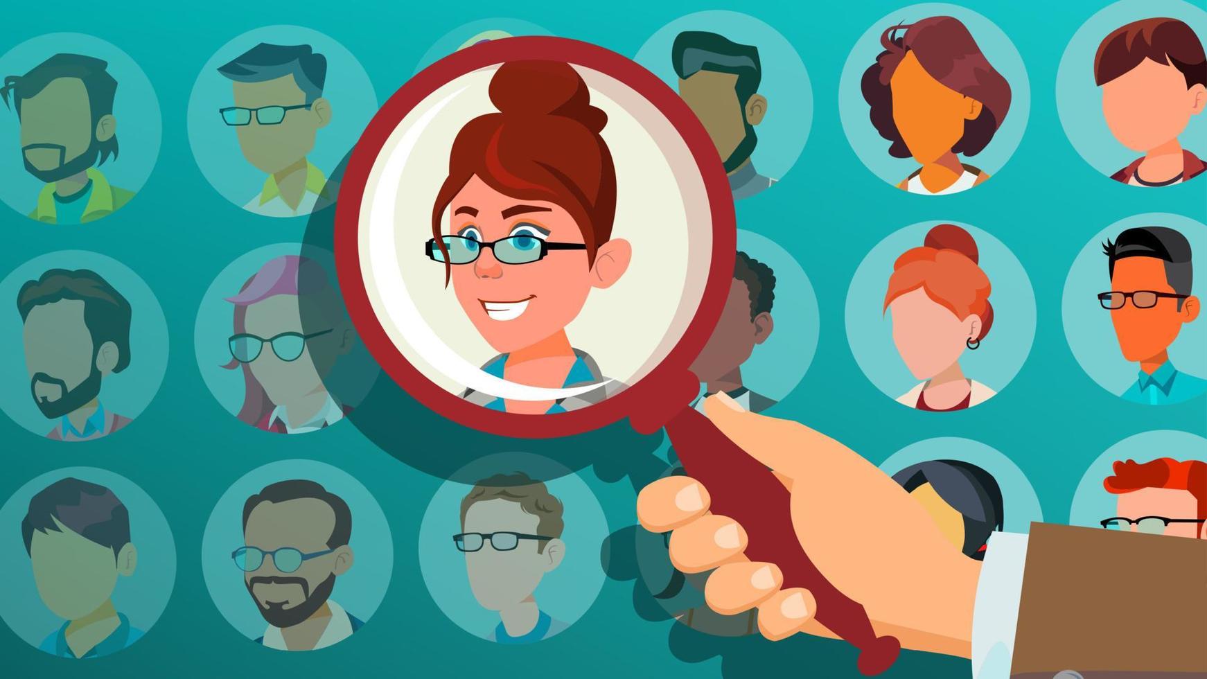 Human Recruitment Vector. Woman. Hand Picking Woman. Stand Out From Crowd. Business Team. Select Candidate Person. Pick From The Crowd. Employer Choice. Cartoon Illustration vector