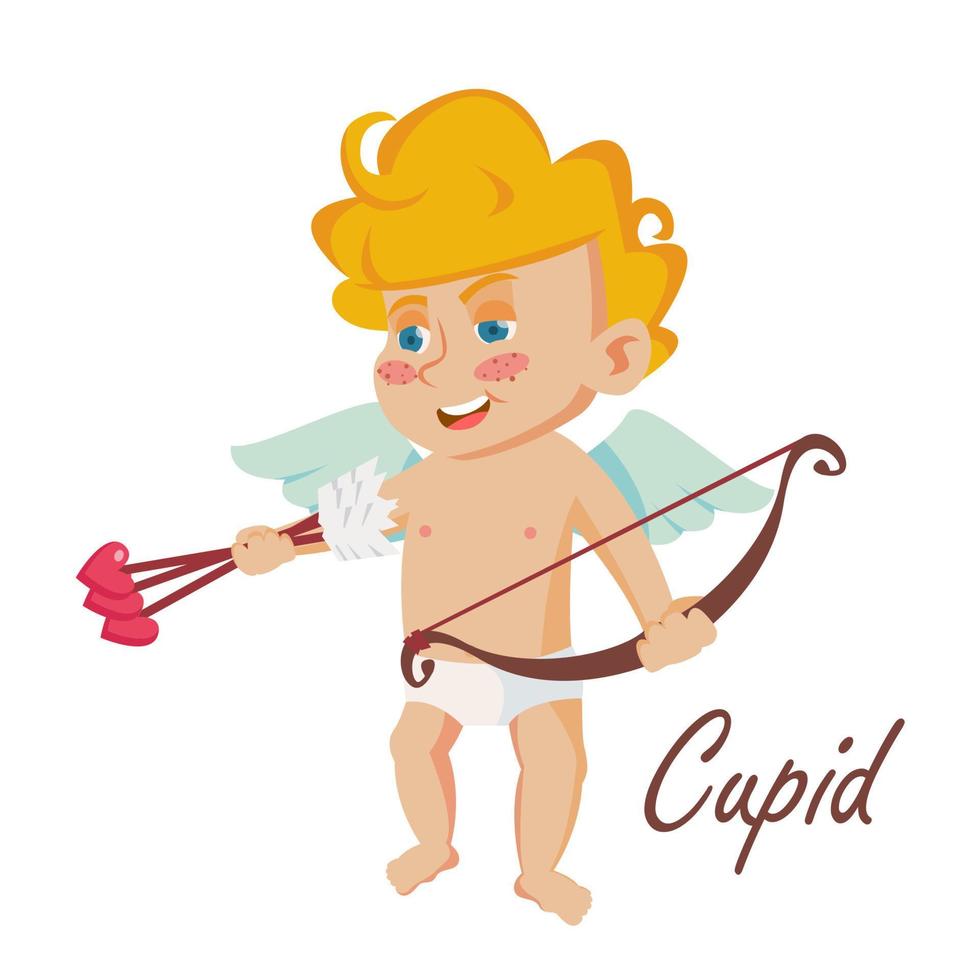 Cupid Vector. Vintage Mascot. Cupids Arrow. Valentine Day. Element For Greeting Cards. Cartoon Character Illustration vector