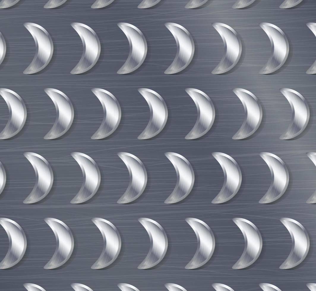 Seamless Diamond Metal Background With Tread Plate. Chrome, Silver, Steel, Aluminum. Vector Realistic Pattern.
