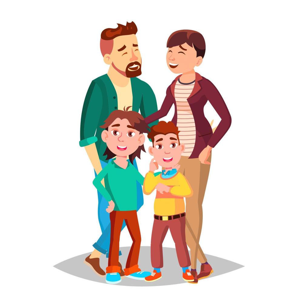 Family Vector. Mom, Dad, Children Together. In Santa Hats. Full Family. Decoration Element. Isolated Cartoon Illustration vector
