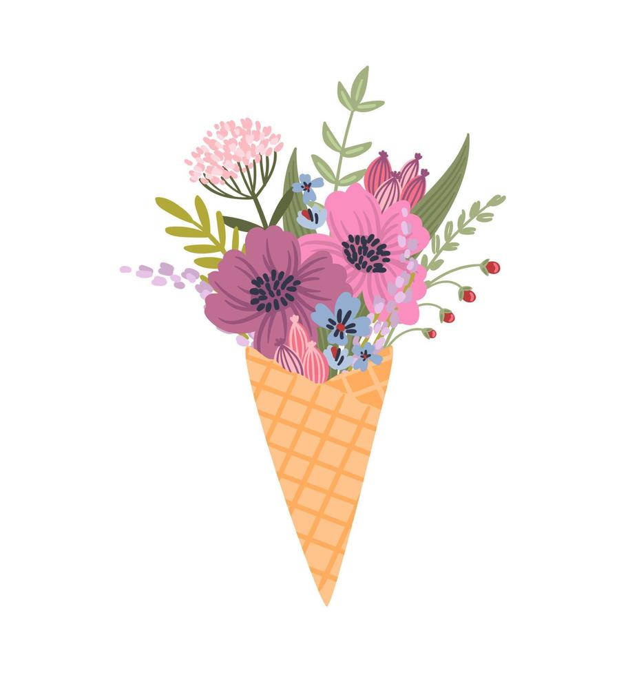 Isolated llustration cute bouquet of flowers. Vector design concept for holyday and other use.