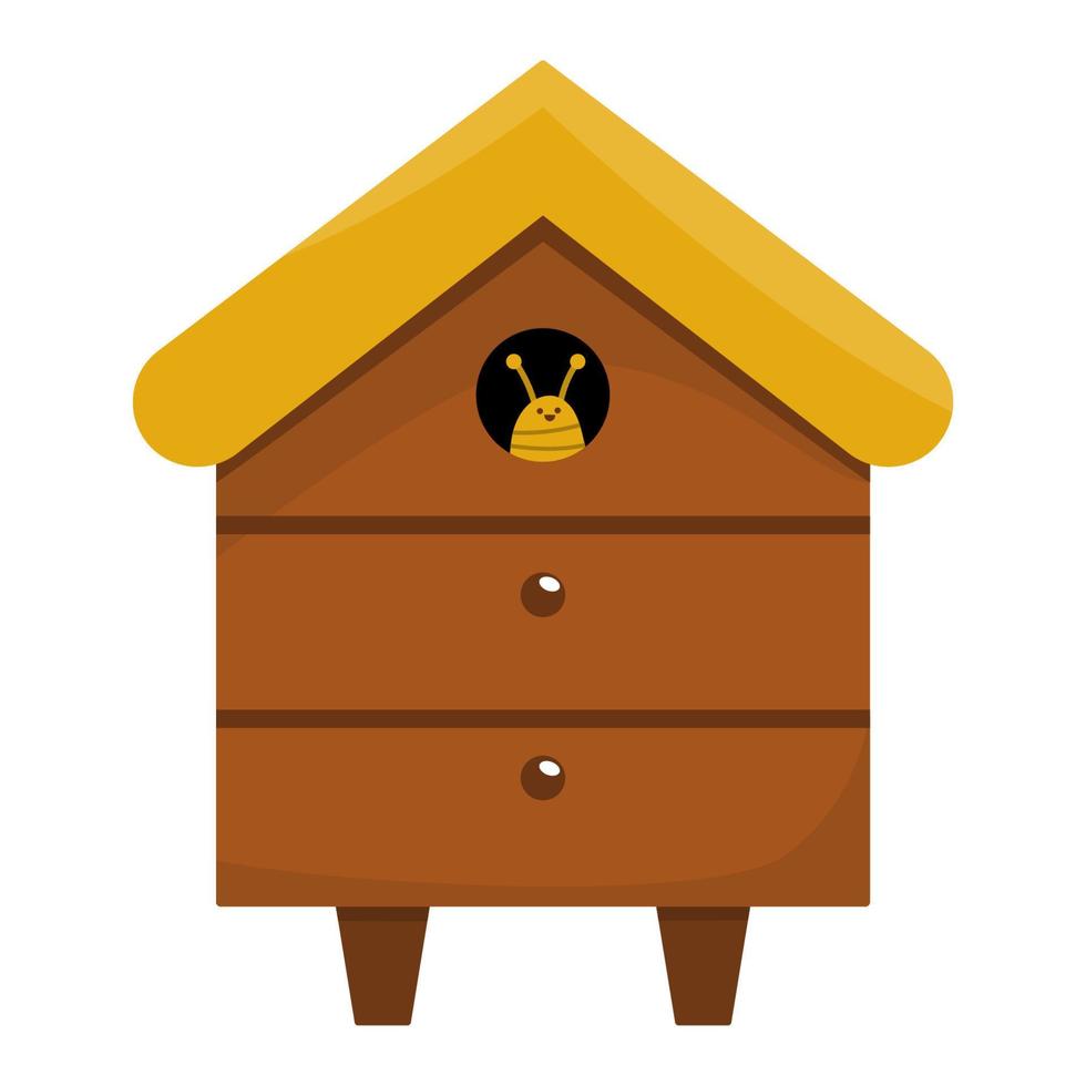 Vector beehive icon. Bee house with smiling insect isolated on white background. Beekeeping concept illustration. Home made farm or shop theme. Honey production element.