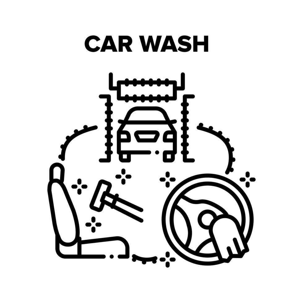 Car Wash Service Vector Black Illustrations
