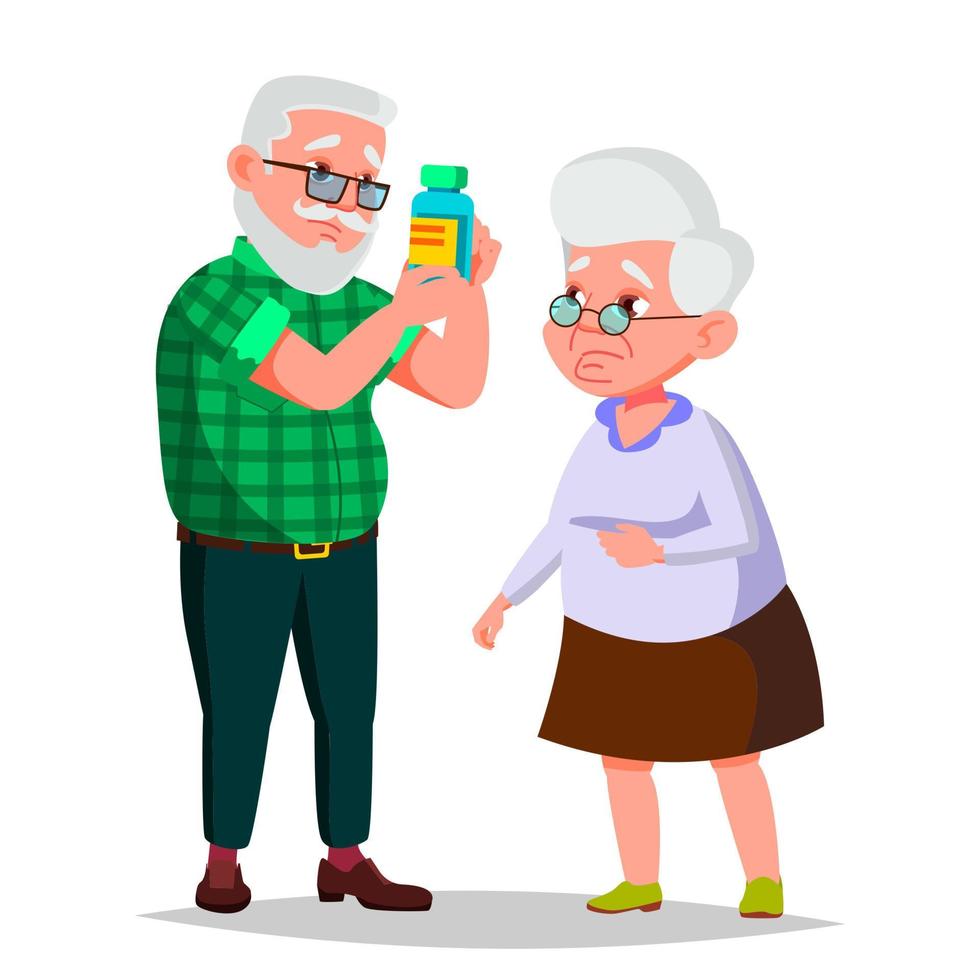 Elderly Couple Vector. Grandfather And Grandmother. Situations. Old Senior People. European. Isolated Flat Cartoon Illustration vector