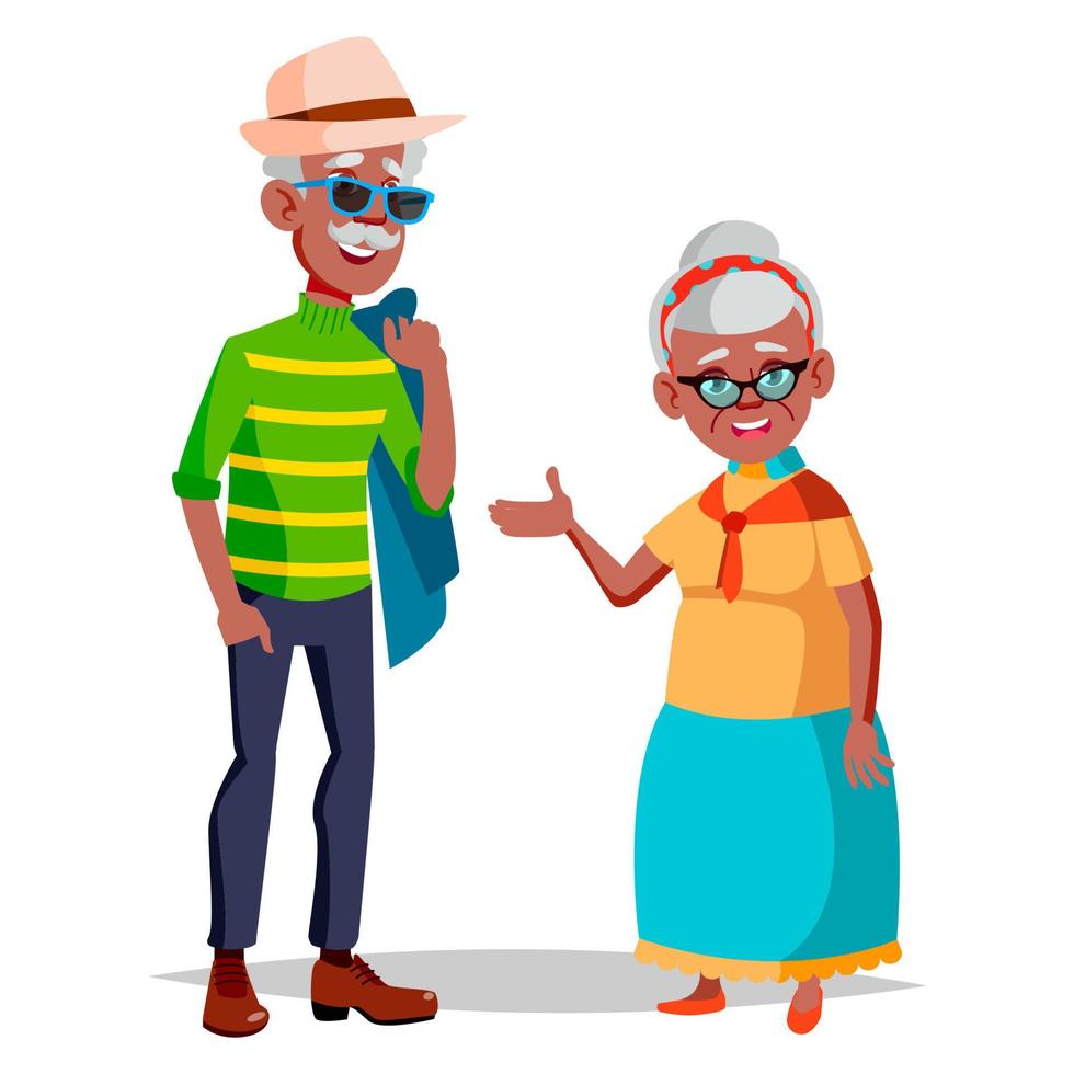 Elderly Couple Vector. Grandfather And Grandmother. Silver Hair. Senior Lady And Gentleman. Black, Afro American. Isolated Flat Cartoon Illustration vector