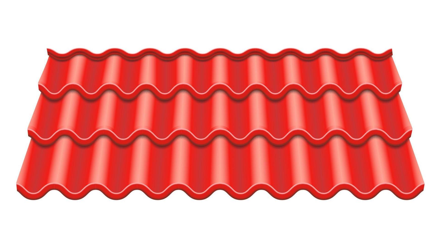 Red Corrugated Tile Vector. Element Of Roof. Ceramic Tiles. Fragment Of Roof Illustration. vector