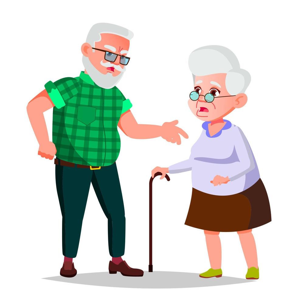 vector de pareja de ancianos. abuelo y abuela. enfrentar las emociones. gente feliz juntos. ilustración de dibujos animados plana aislada