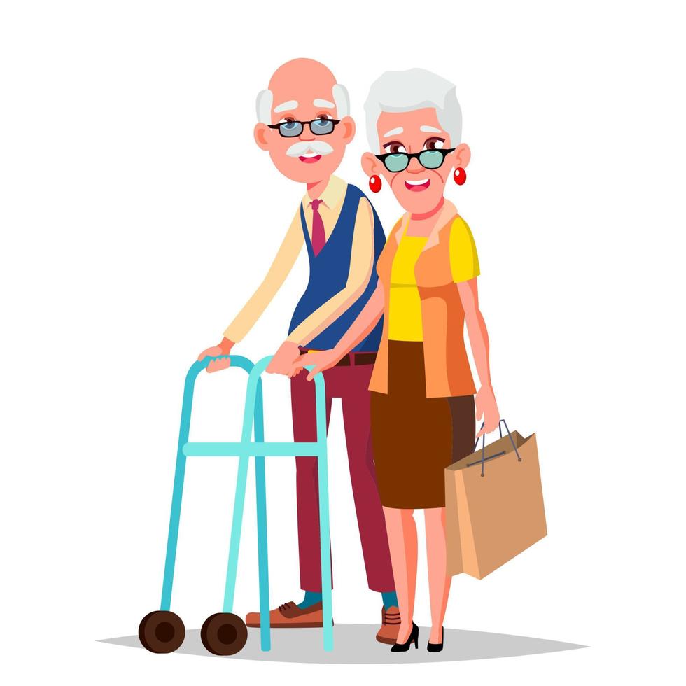 Elderly Couple Vector. Modern Grandparents. Elderly Family. Grey-haired Characters. European. Isolated Flat Cartoon Illustration vector
