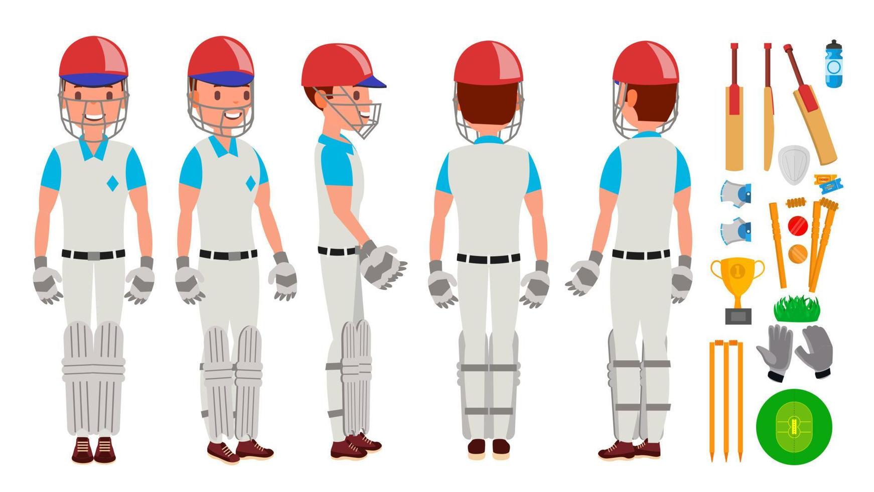 Professional Cricket Player Vector. Equipped Players. Pads, Bats, Helmet. Isolated On White Cartoon Character Illustration vector