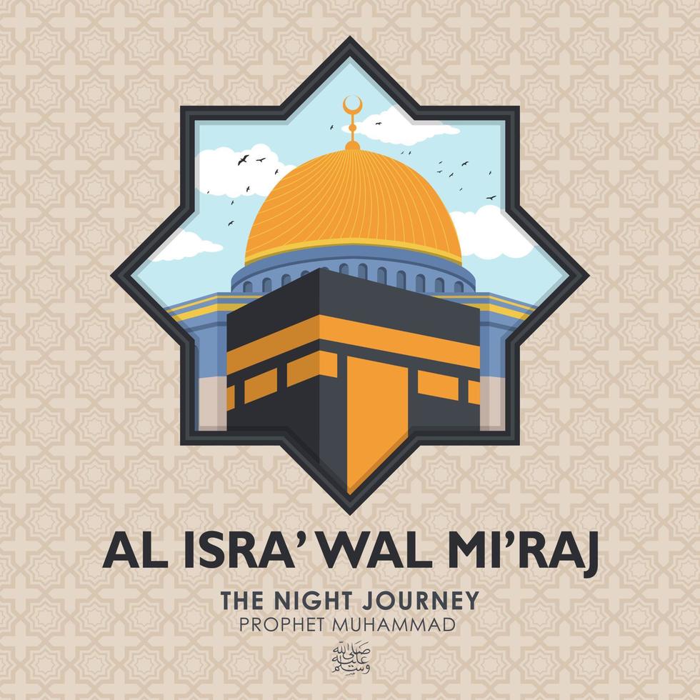 Isra Miraj Islamic Day flat cartoon background vector