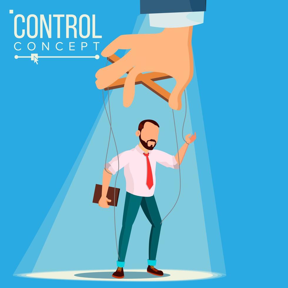 Manipulation Businessman Vector. Control Concept. Person On Ropes. Dishonestly Under The Influence. Unfair. Cartoon Illustration vector