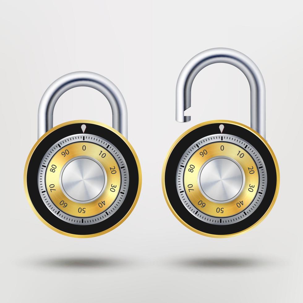 Combination Padlock, Realistic Metal Vector