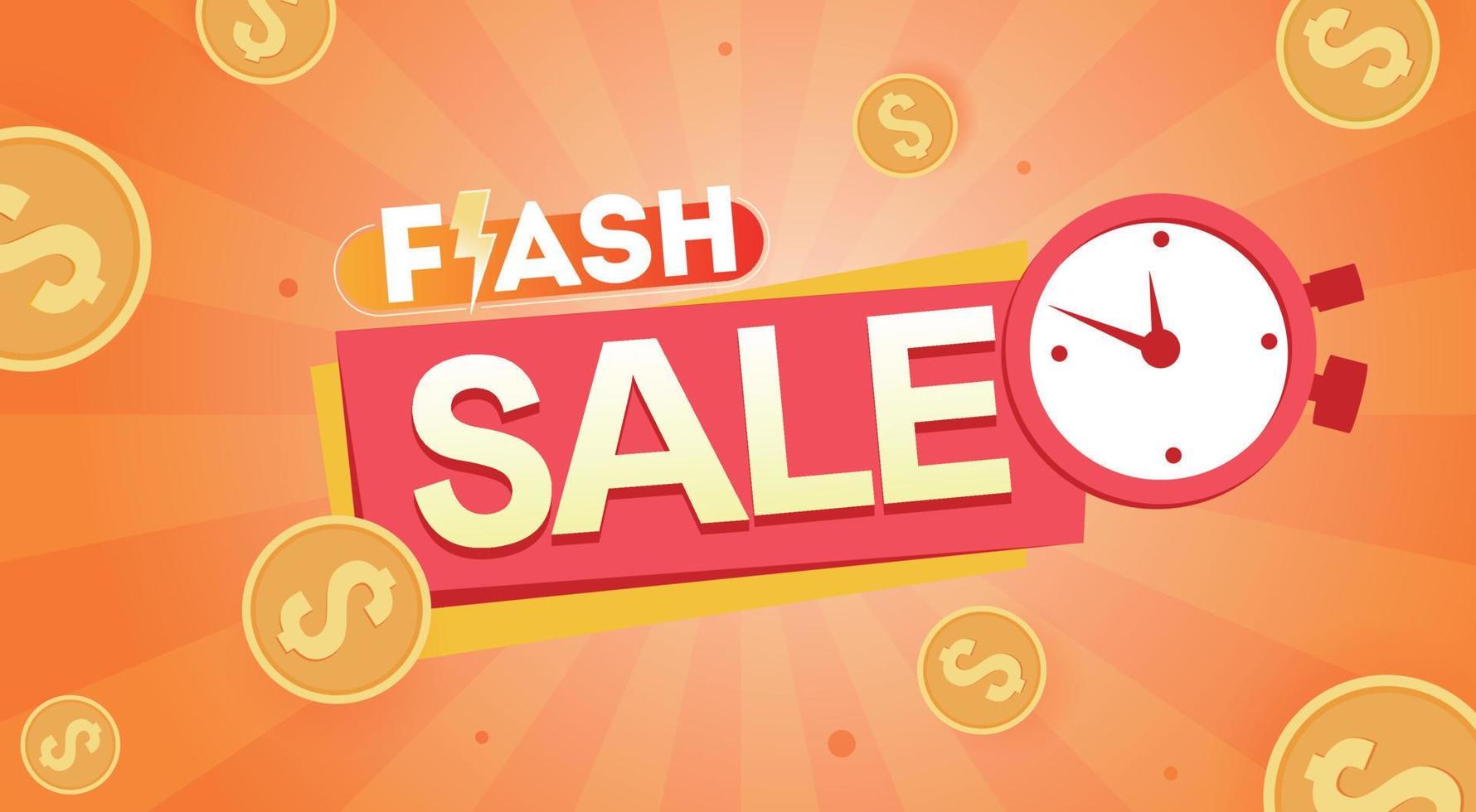 Flash sale banner with clock and money background Vector