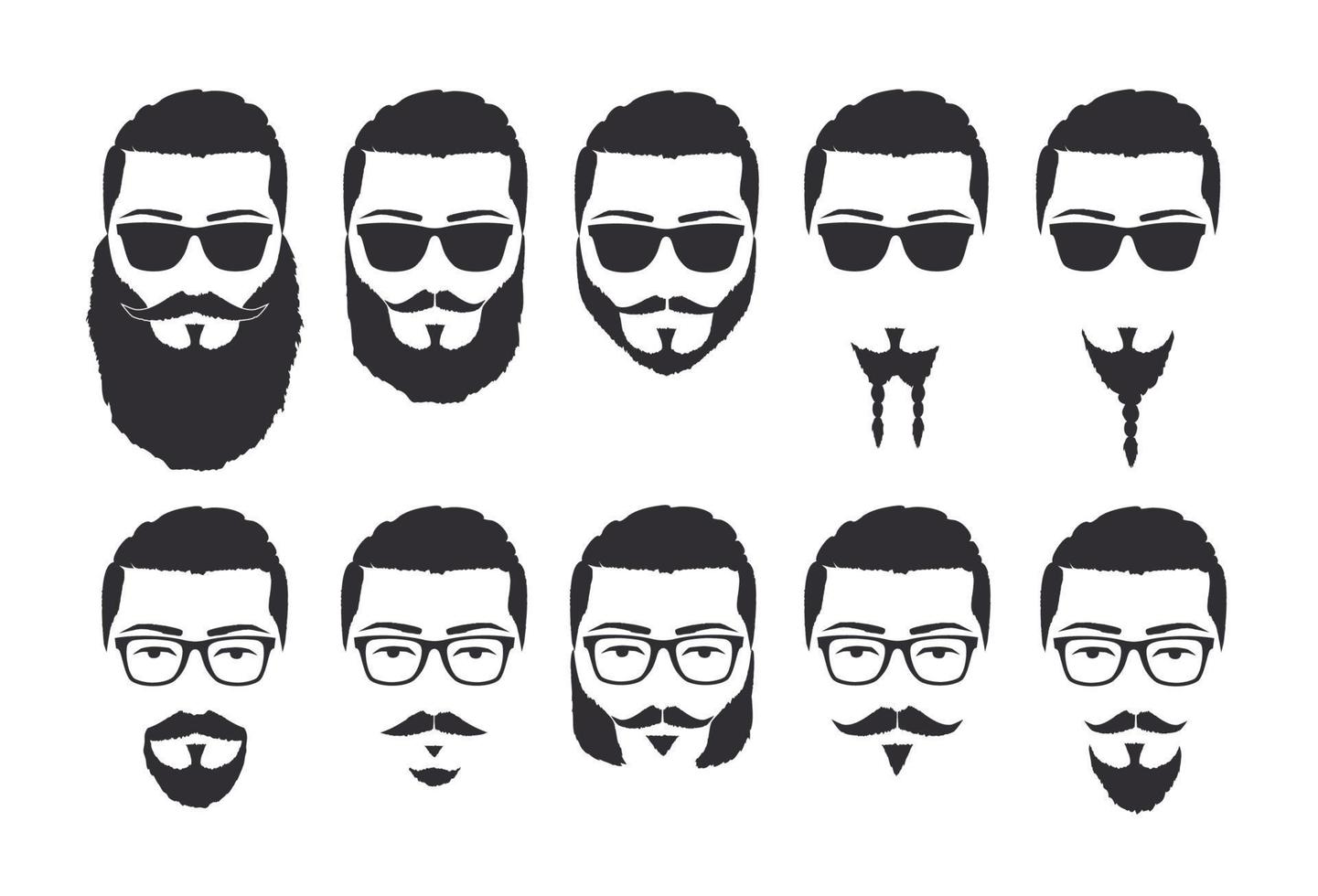 Set of male silhouettes with beards and mustaches vector
