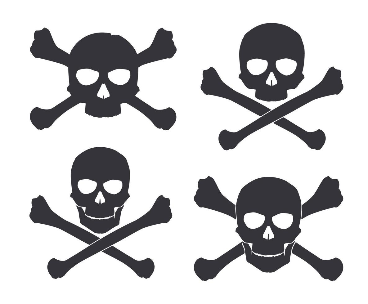 Set of silhouettes of skulls with crossbones vector