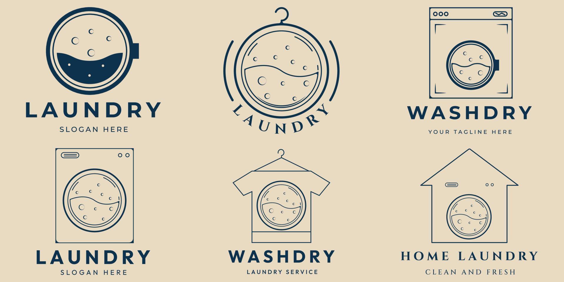 set laundry wash dry line art logo minimalist vector illustration design