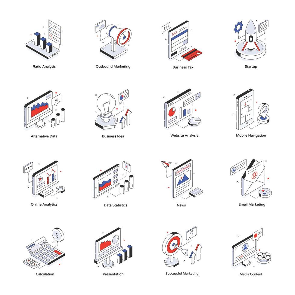 Pack of Marketing Isometric Icons vector