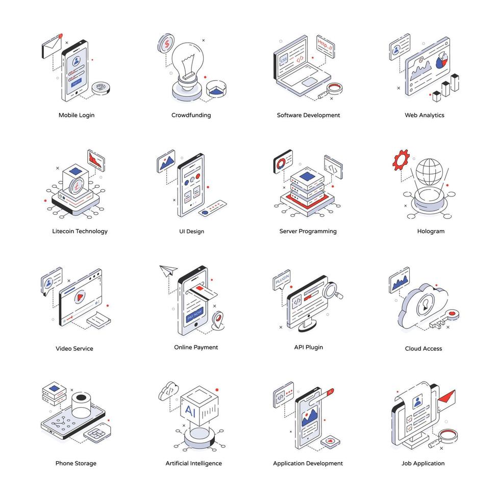 Collection of API Management Isometric Icons 17369241 Vector Art at ...