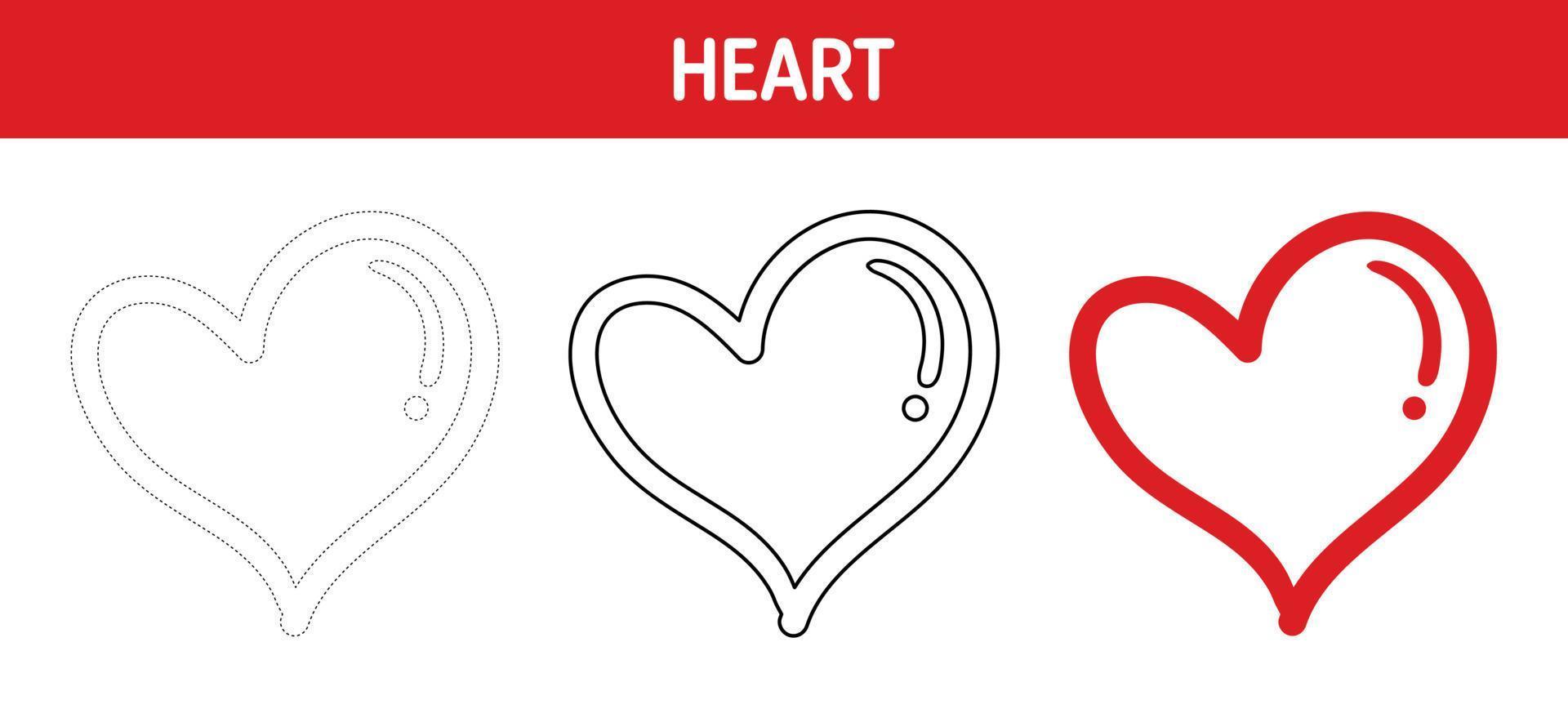 Heart tracing and coloring worksheet for kids 17369324 Vector Art at