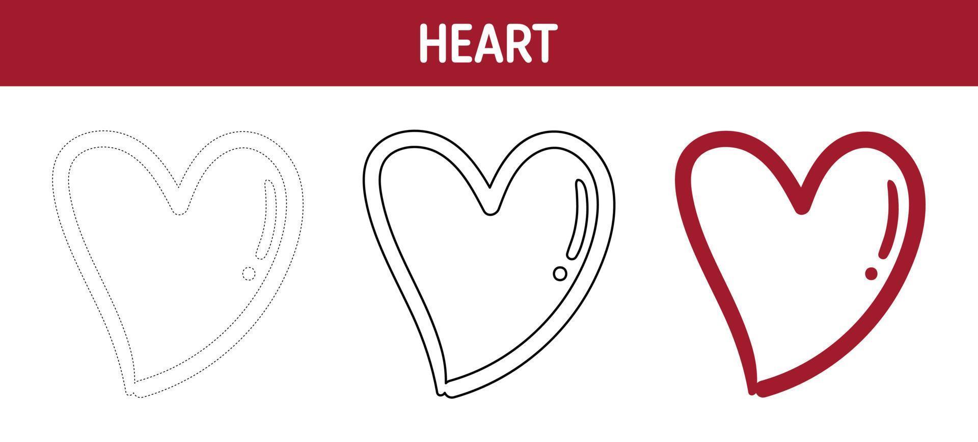 Heart tracing and coloring worksheet for kids vector