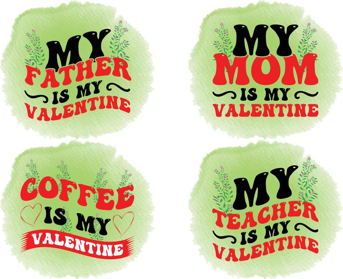 Valentine's Day T-Shirt Bundle Design, T shirt Design for Happy Valentine's Day with Floral Heart Vector. vector