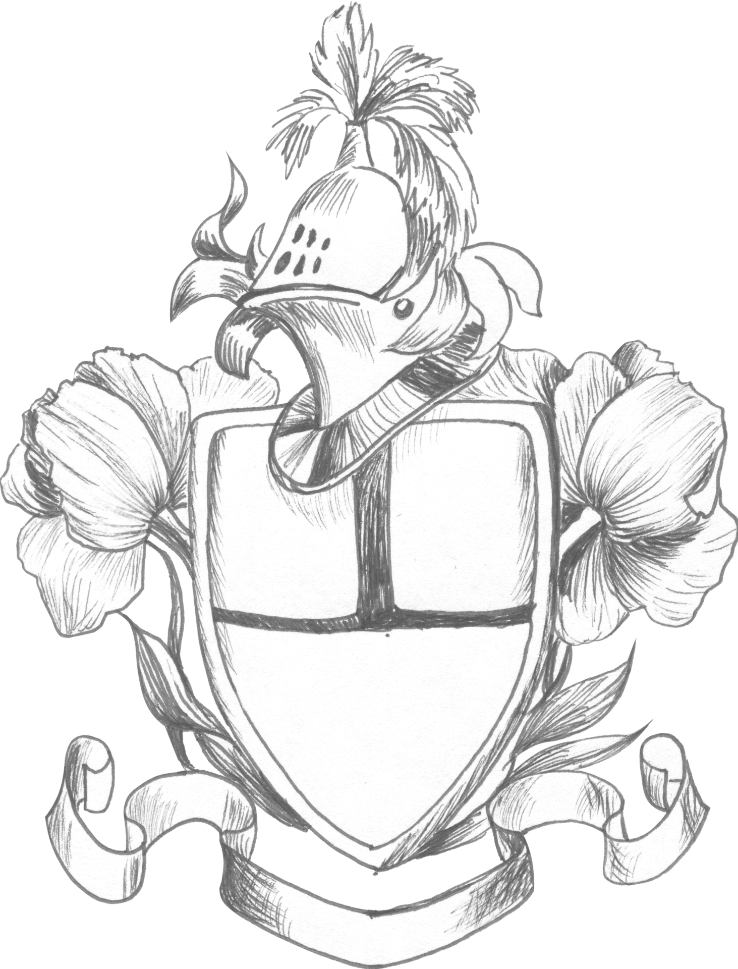 Graphic drawing of the family coat of arms for decorating a baroque