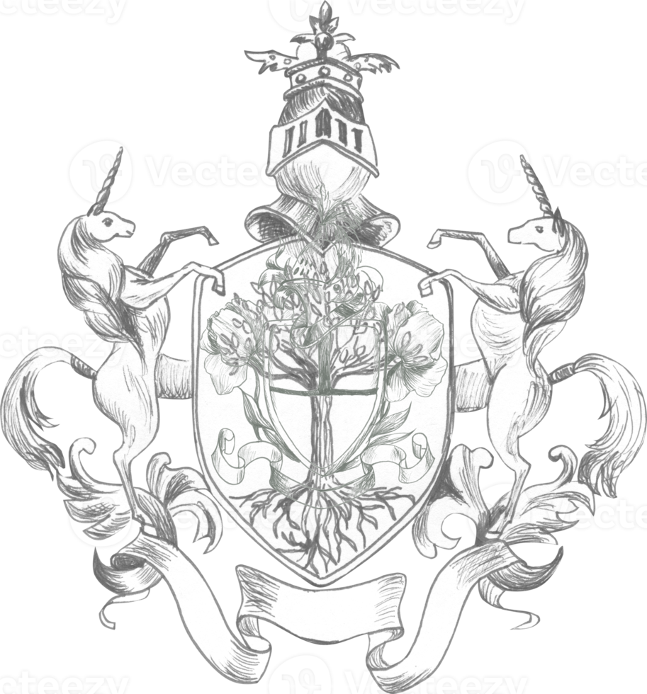 Graphic drawing of the family coat of arms for decorating a baroque wedding png