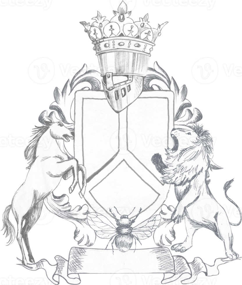 Graphic drawing of the family coat of arms for decorating a baroque wedding png