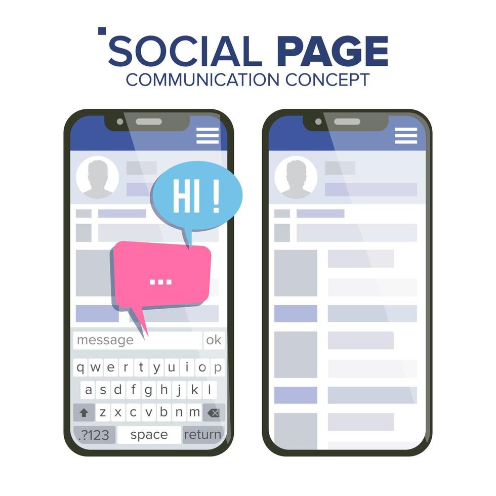 Social Page On Smartphone Vector. Speech Bubbles. Social Media App Interface. Isolated Flat Illustration vector