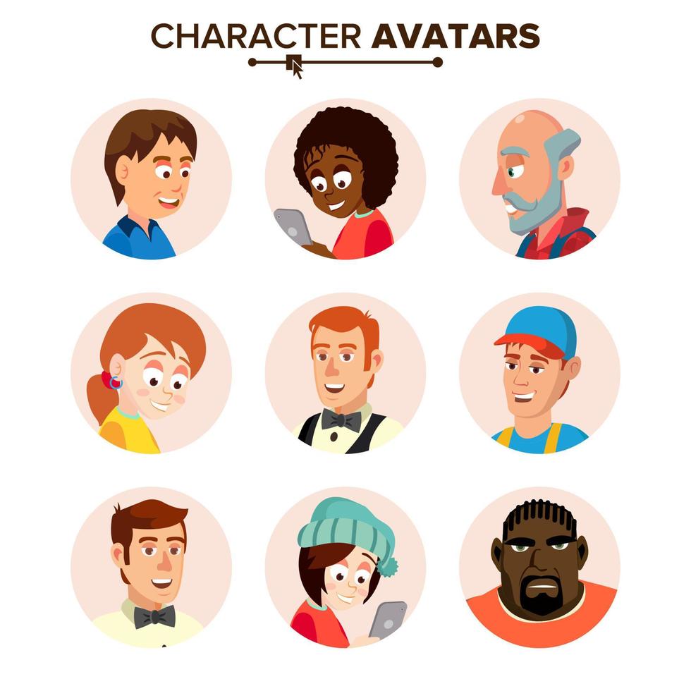 People Characters Avatars Set Vector. Cartoon Flat Isolated Illustration vector