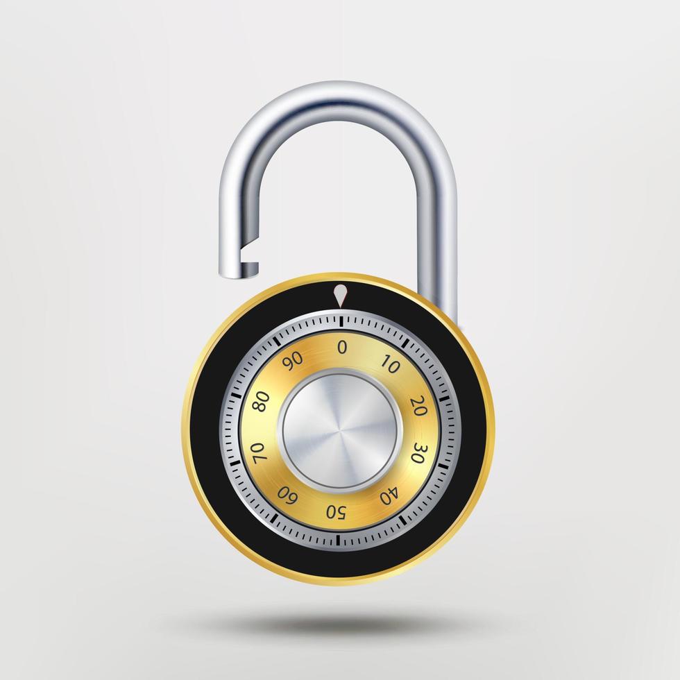 Combination Padlock, Realistic Metal Vector