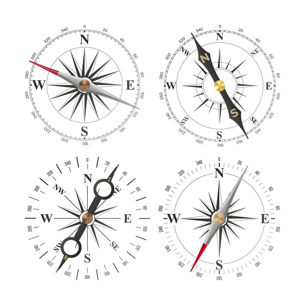 Compass Set Vector. Different Navigation Sign. Wind Rose. Isolated On White Illustration vector