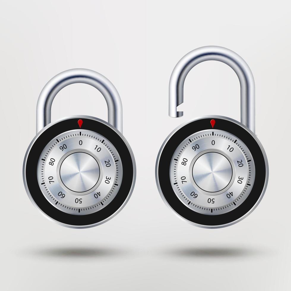 Combination Padlock, Realistic Metal Vector
