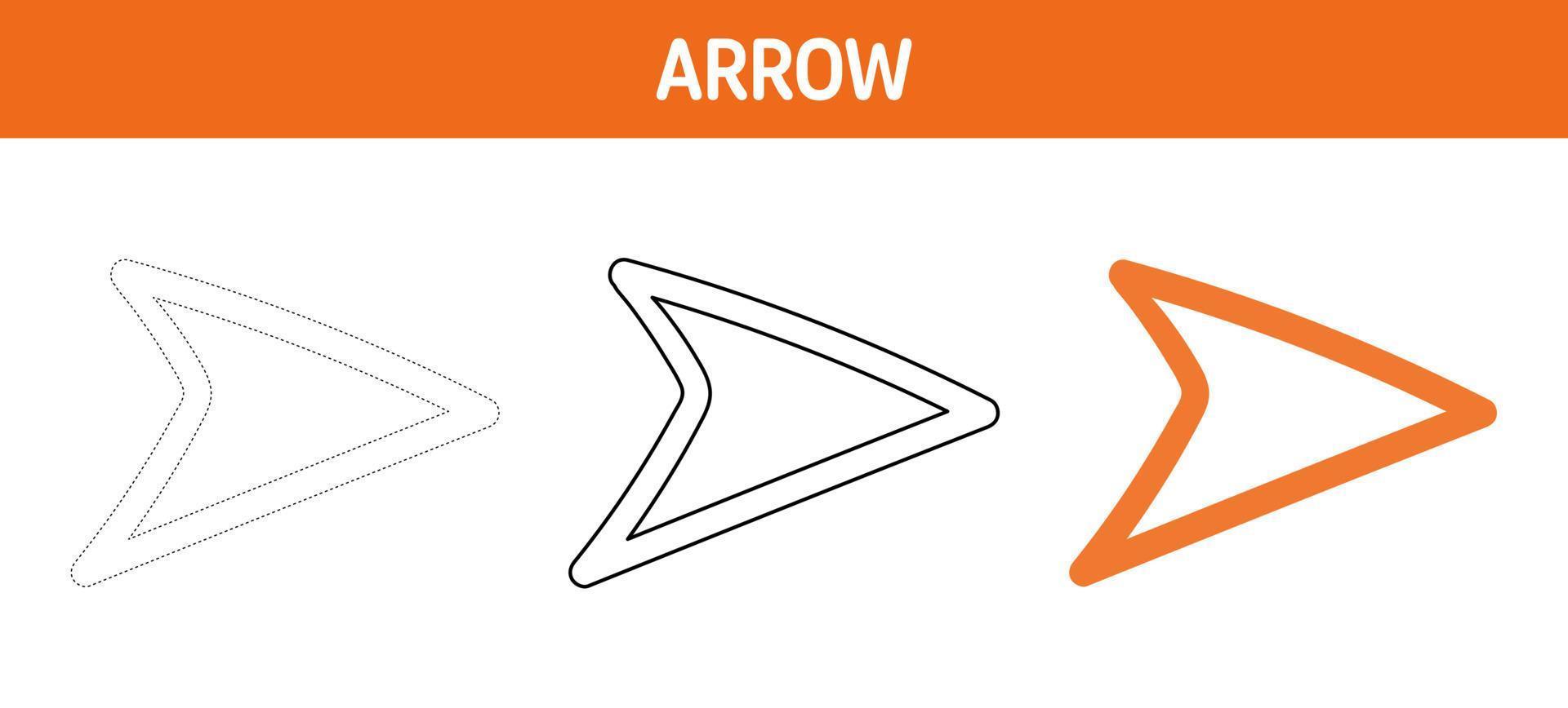 Arrow tracing and coloring worksheet for kids vector