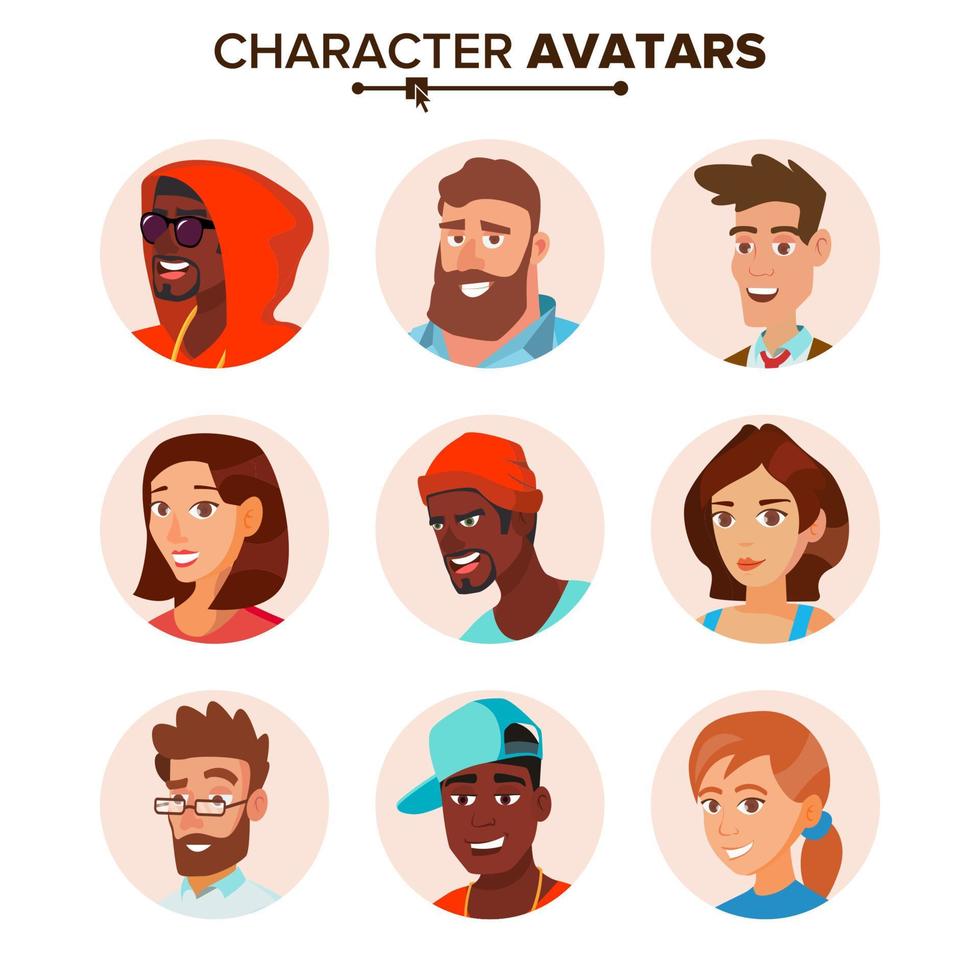 People Characters Avatars Set Vector. Cartoon Flat Isolated Illustration vector