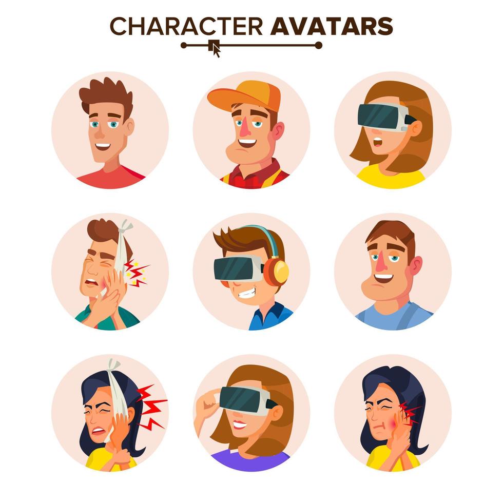 People Characters Avatars Set Vector. Cartoon Flat Isolated Illustration vector