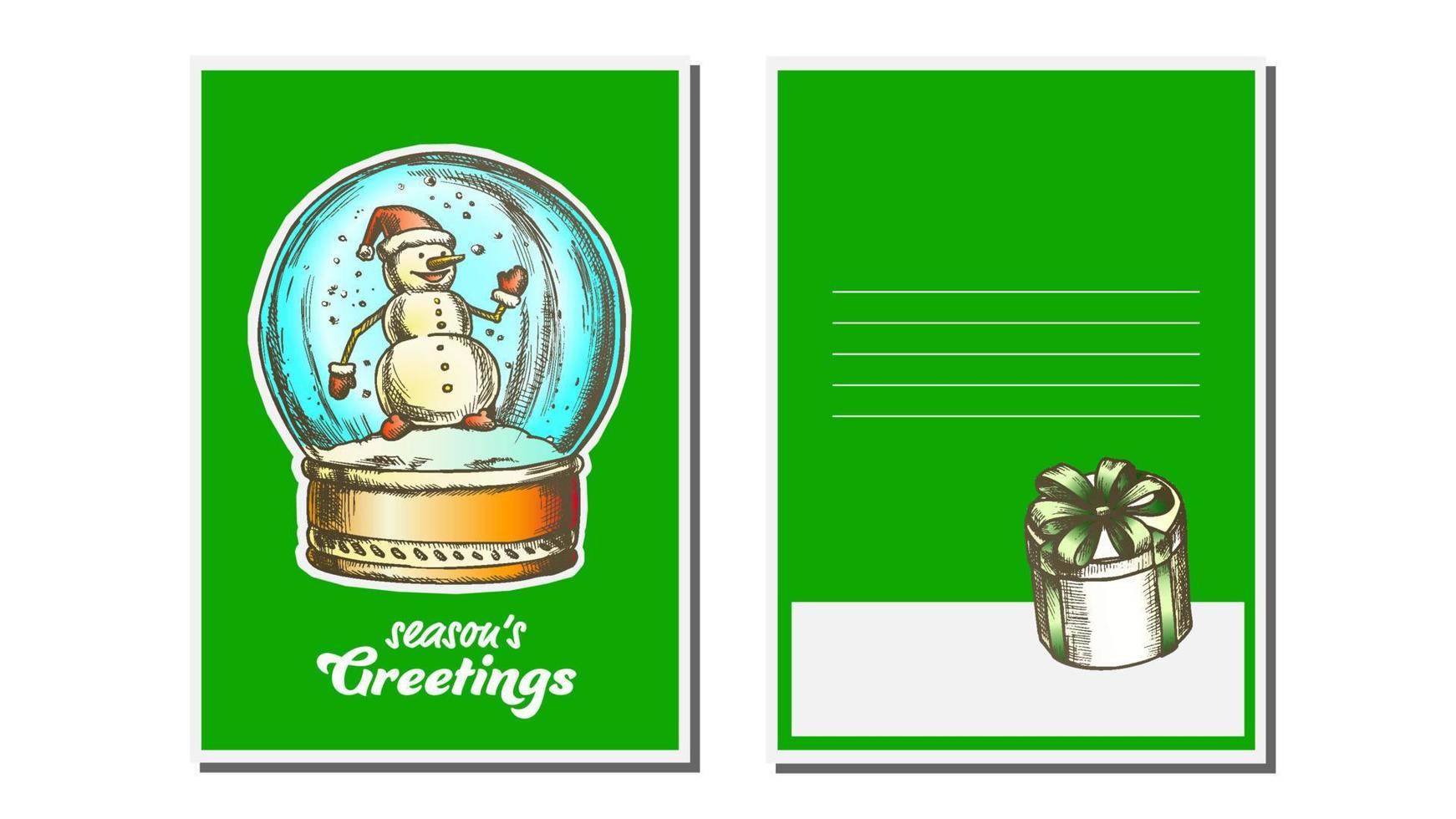 vector de tarjeta de felicitación de navidad. globo de nieve estaciones. deseos de invierno. concepto de vacaciones. dibujado a mano ilustración de estilo vintage