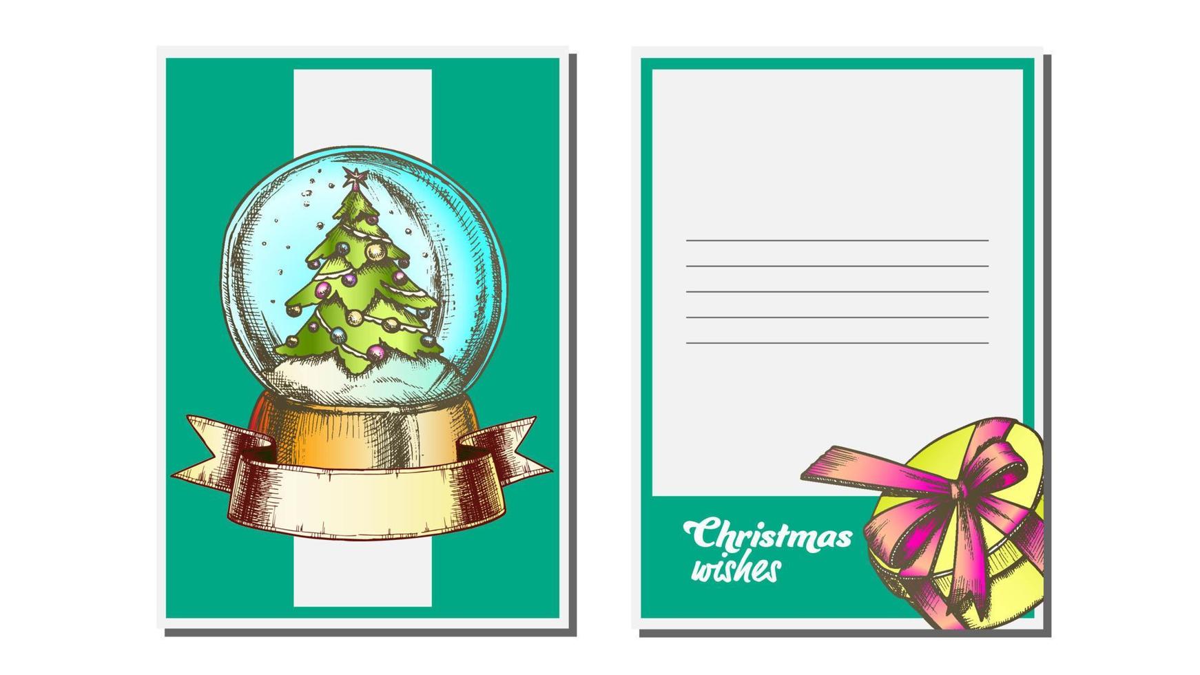 Christmas Greeting Card Vector. Snow Globe. Holiday Concept. Hand Drawn In Vintage Style Illustration vector