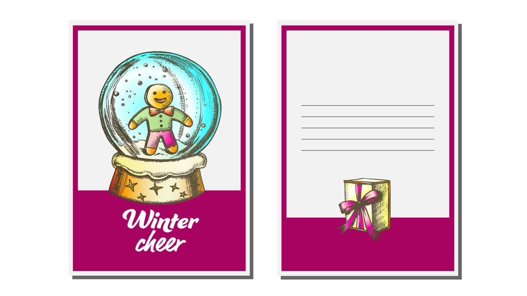 Christmas Greeting Card Vector. Snow Globe. Seasons. Winter Wishes. Holiday Concept. Hand Drawn Illustration vector