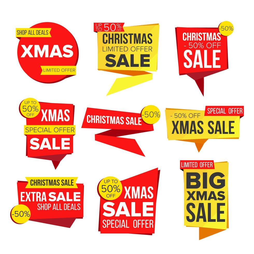 Christmas Sale Banner Collection Vector. Online Shopping. Winter Website Stickers, Holidays Web Design. Xmas Advertising Element. Shopping Backgrounds. Isolated Illustration vector
