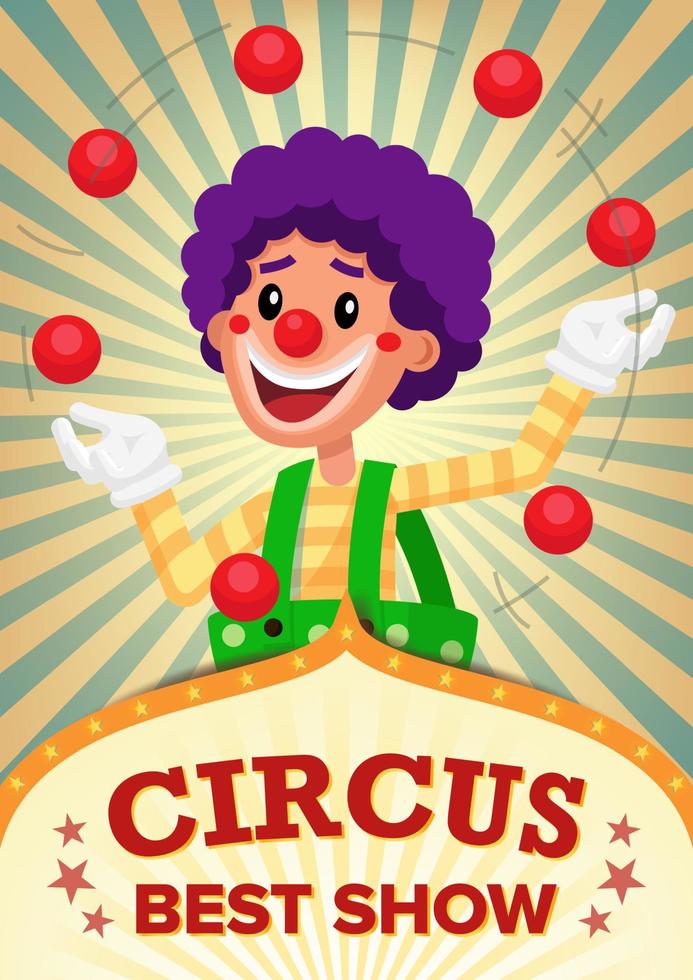 vector de plantilla de cartel de espectáculo de payaso de circo. parque de atracciones para fiestas. para su publicidad. ilustración