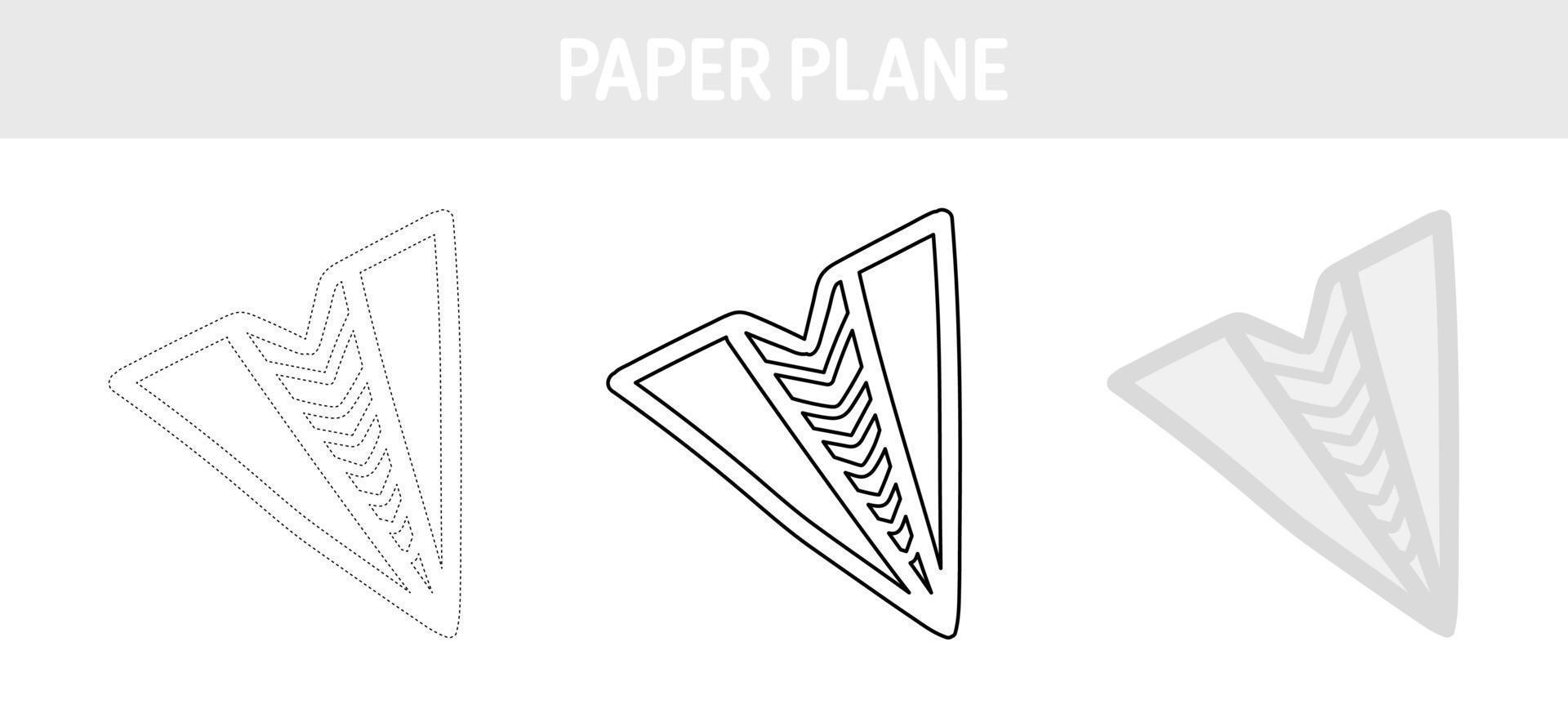 Paper plane tracing and coloring worksheet for kids vector