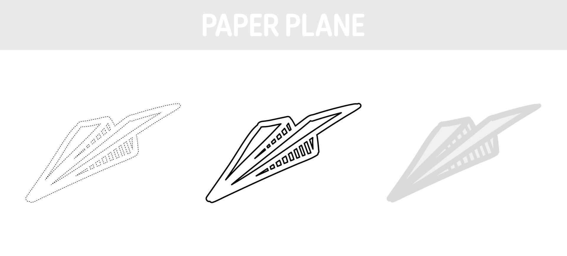 hoja de trabajo para colorear y trazar aviones de papel para niños vector